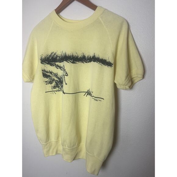 Vintage 80’s Honolulu Hawaii Tops Short Sleeve Surf Sweatshirt Sz Medium Yellow - Picture 2 of 8